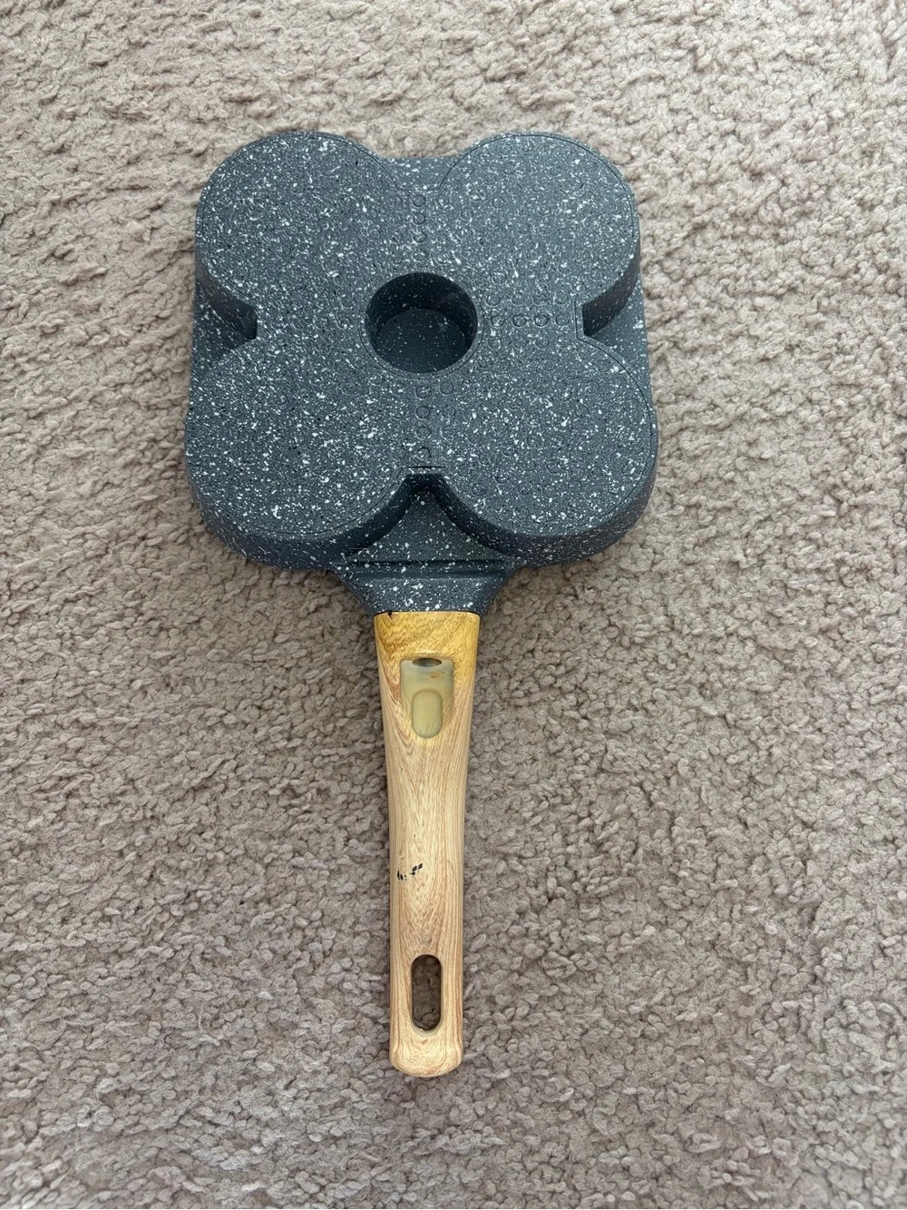 Non-Branded Black 4-Cup Egg & Pancake Pan with Wood-Effect Handle